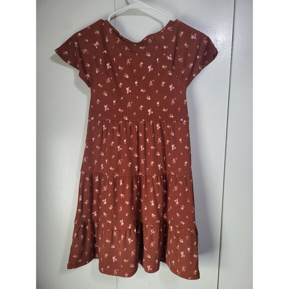 Aeropostale Floral V Neck Babydoll Dress Rust Tiered Country Festival y2k style - Picture 2 of 8